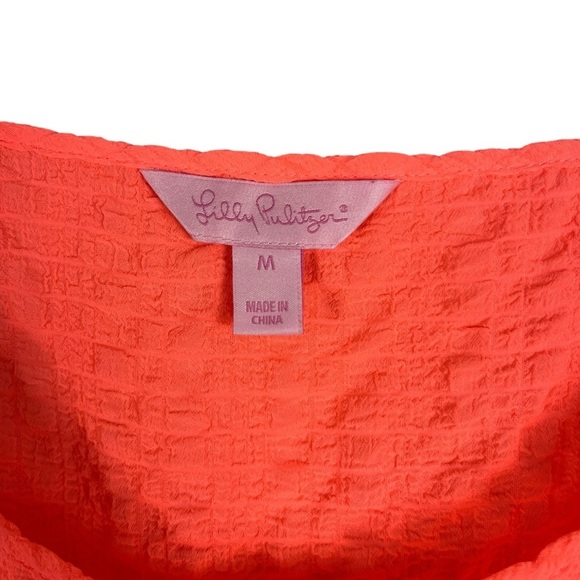 LILLY PULITZER Bright Coral Pink Camisole Tank Top Sunray Seersucker Size Medium - Picture 3 of 9